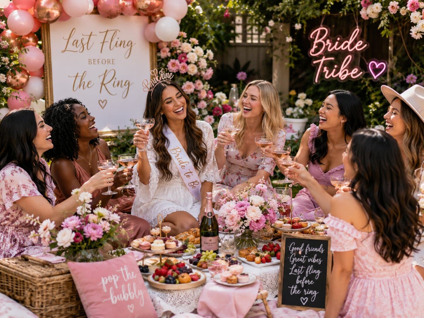 Bride-to-be met vriendinnen tijdens een bridal shower brunch
